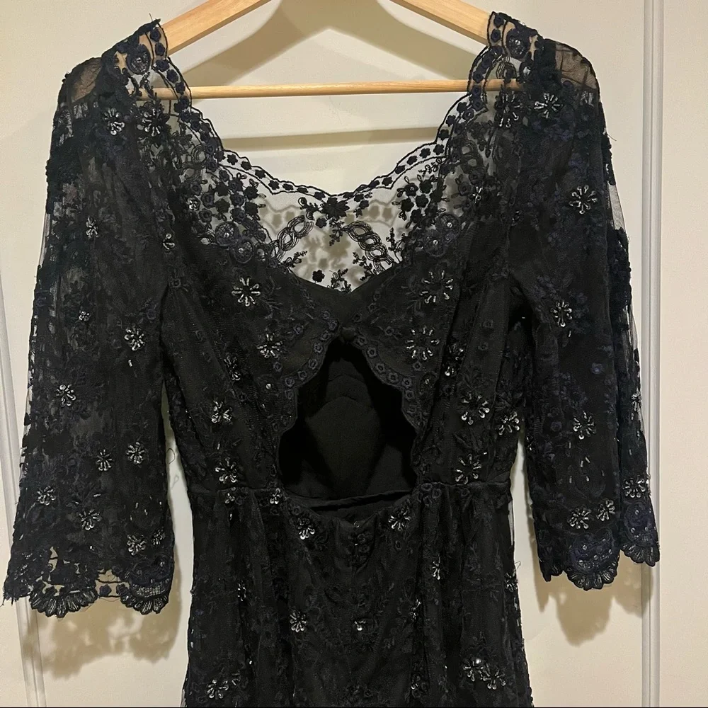 Free People Songbird Lace Rhinestone Black Romper 2 Cutout